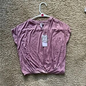 Casual Twist Hem Short Sleeve Top - Mauve